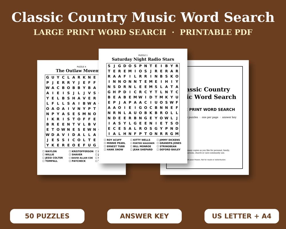 Classic Country Music Word Search
