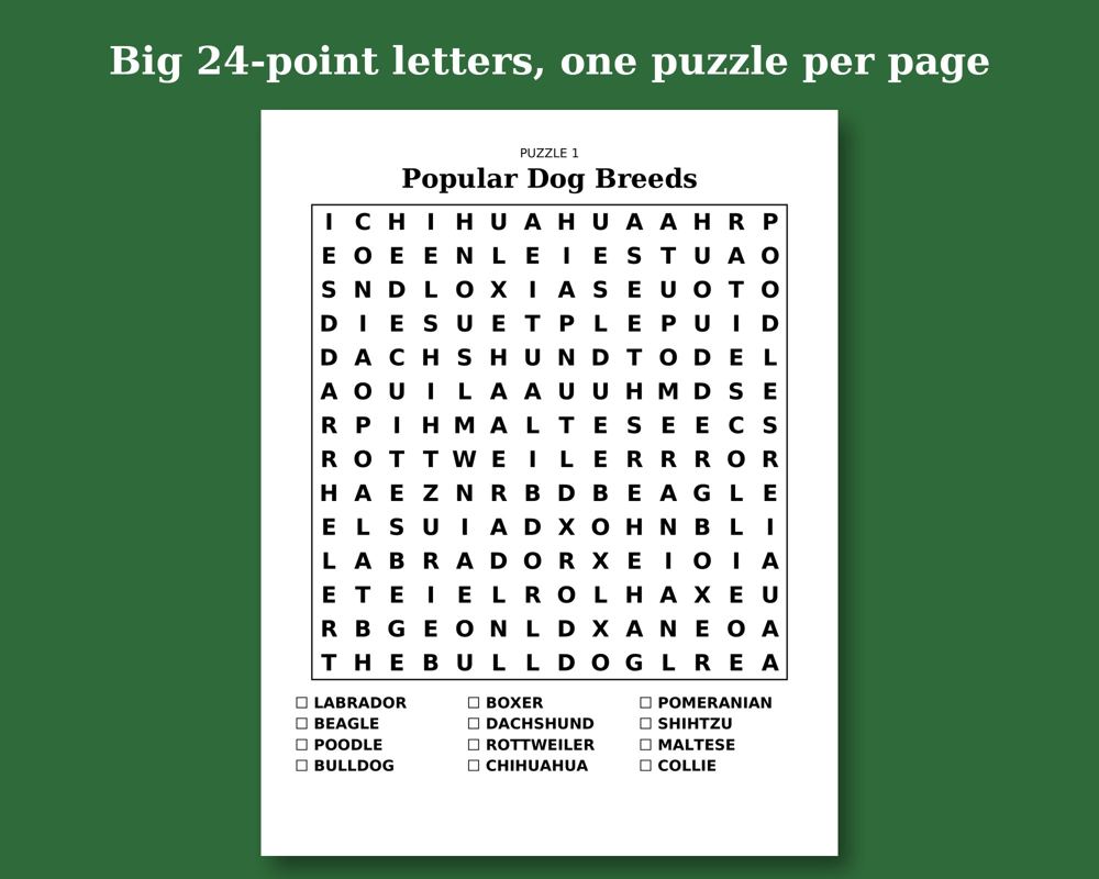 Dog Lovers Word Search printable preview 2