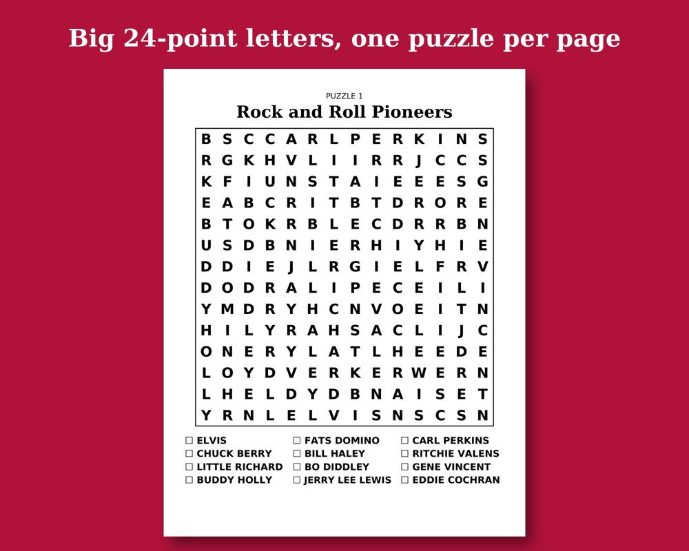 1950s Rock & Roll Word Search printable preview 2