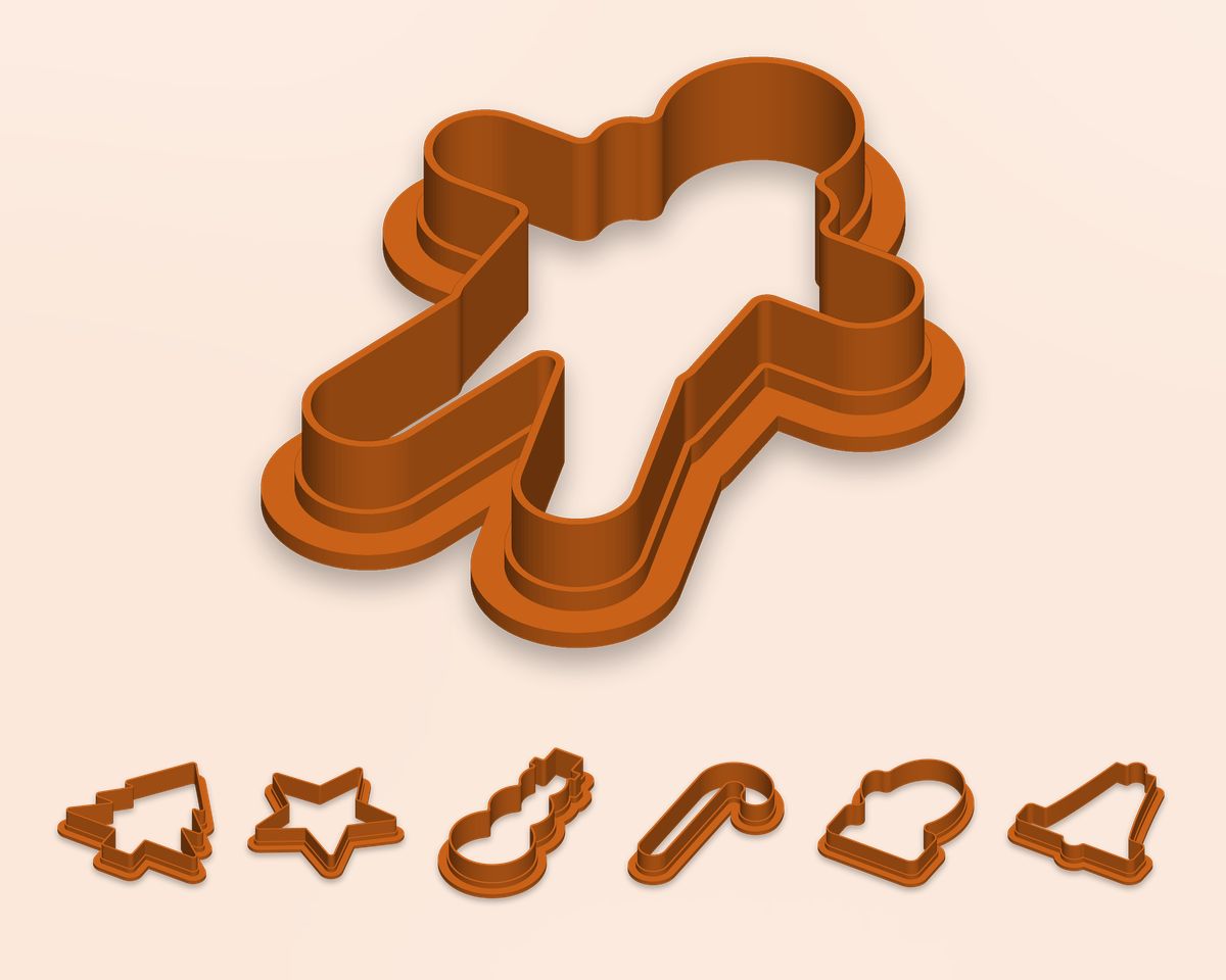 12 Christmas Cookie Cutters STL Files for 3D Printing (Gingerbread Man, Tree, Snowman & More) printable preview 2