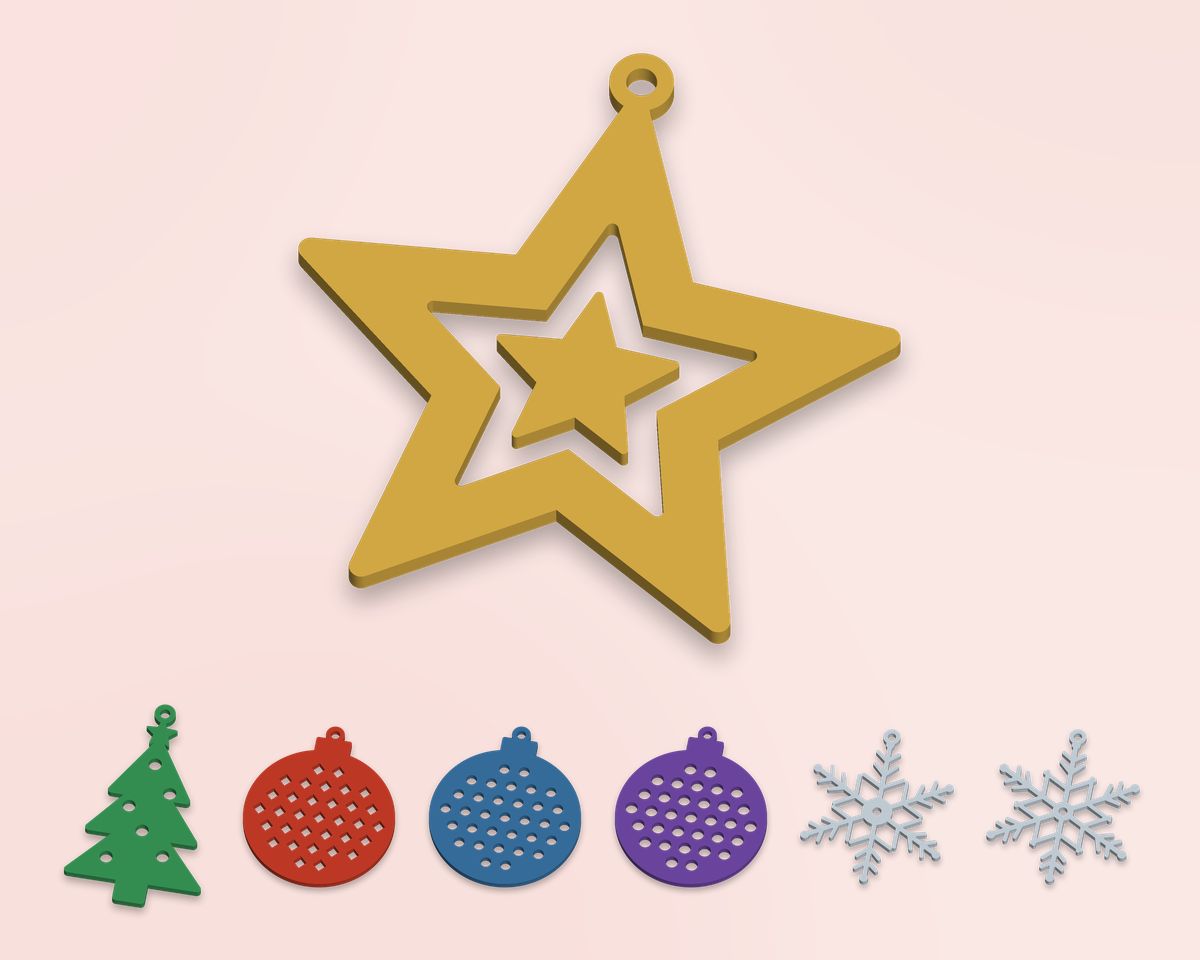 Christmas Ornament Pack: 8 STL Files for 3D Printing (Star, Tree, Baubles, Snowflakes) printable preview 2