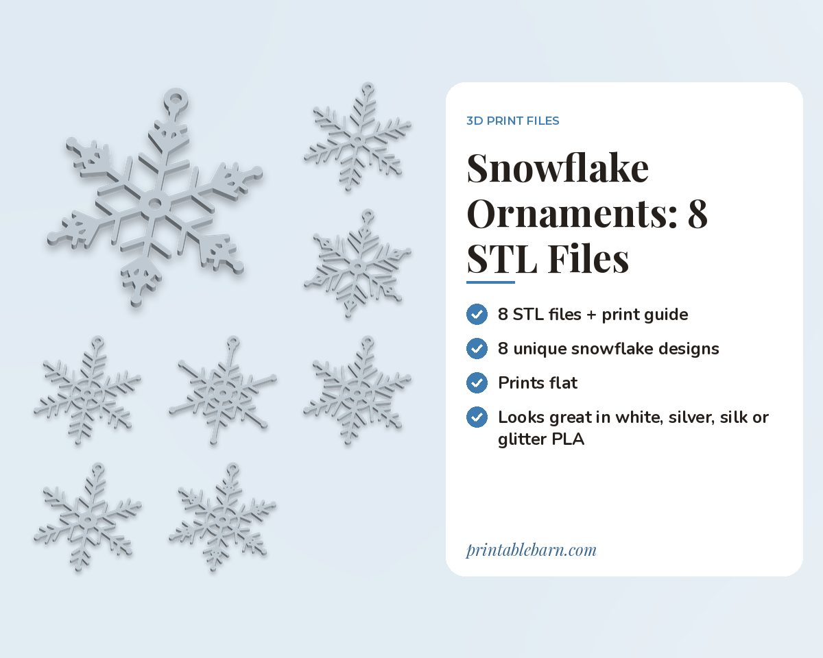 8 Snowflake Christmas Ornaments STL Files for 3D Printing printable preview 1