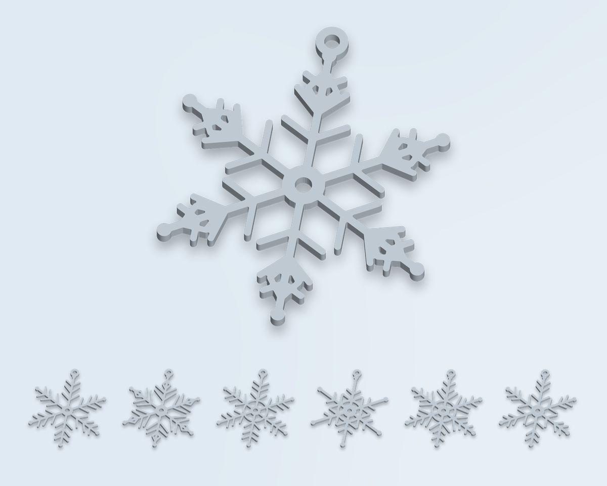 8 Snowflake Christmas Ornaments STL Files for 3D Printing printable preview 2