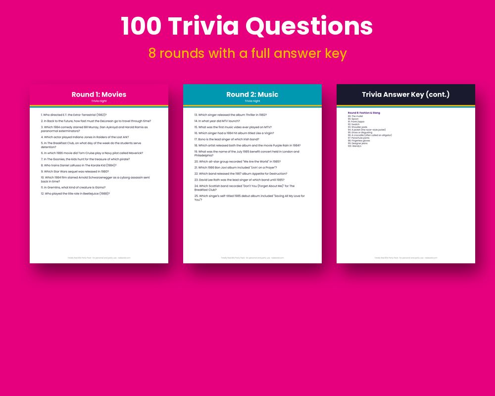 Totally Rad 80s Party Pack printable preview 3