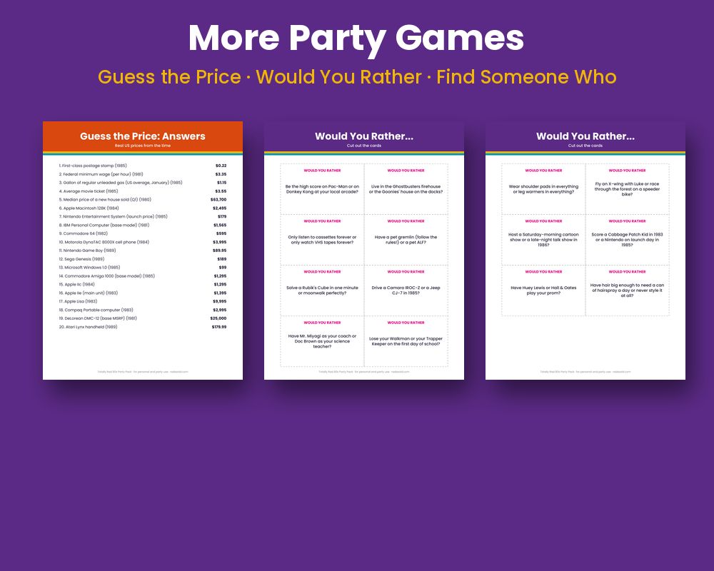 Totally Rad 80s Party Pack printable preview 4
