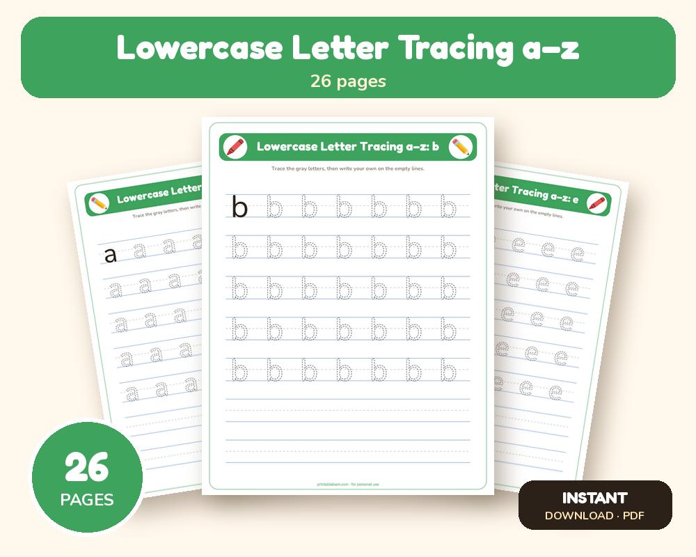 Lowercase Letter Tracing a–z Worksheets (Printable Handwriting Practice)