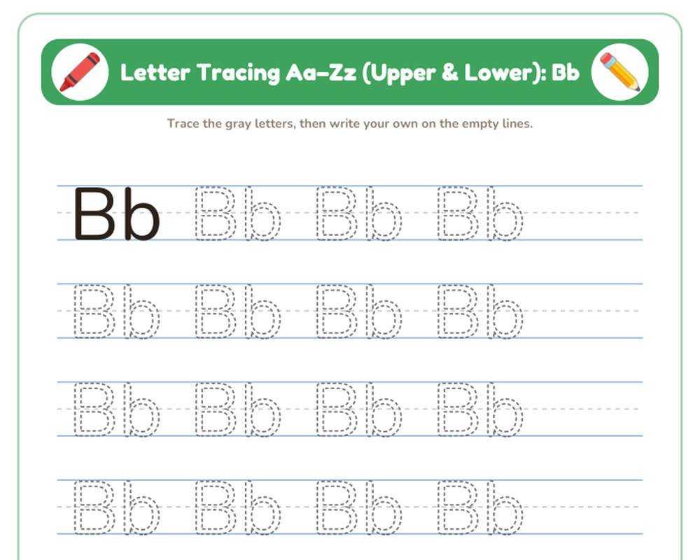 Letter Tracing Aa–Zz (Upper & Lower) Worksheets (Printable Handwriting Practice) printable preview 2