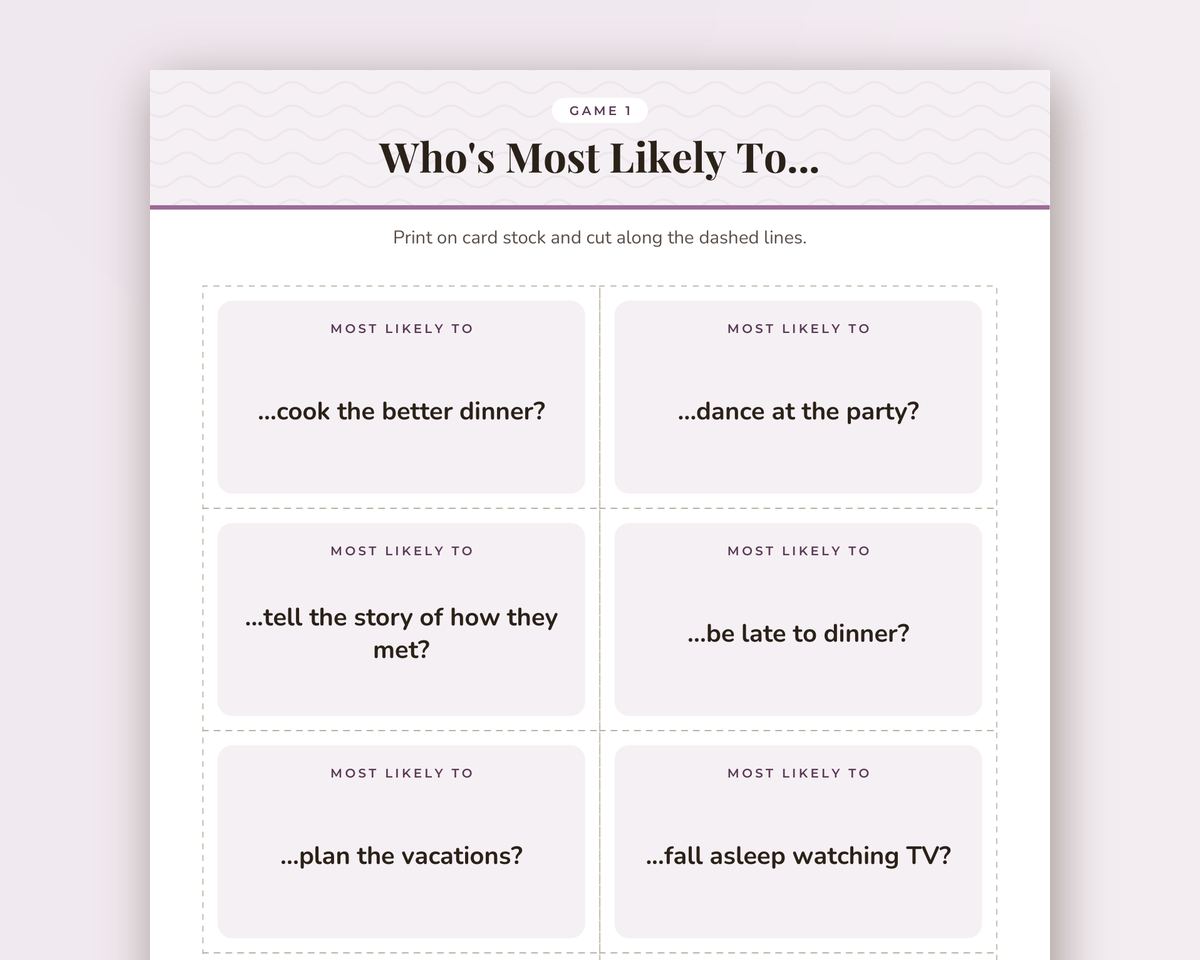 Who's Most Likely To: Anniversary Party Edition, 30 Printable Game Cards printable preview 2