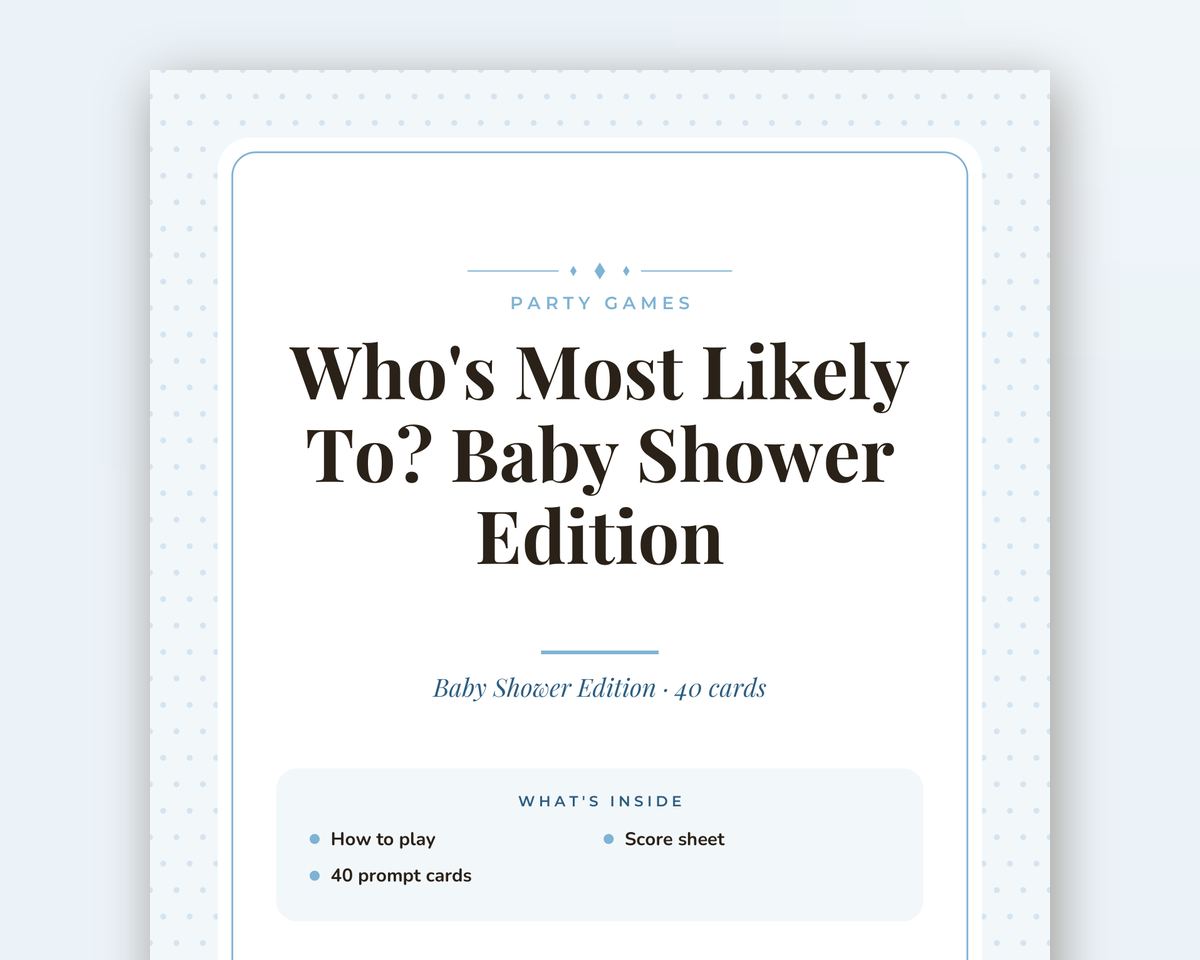 Baby Shower Games Bundle: 6 Printable Party Games (Would You Rather, Most Likely To, Find the Guest & More) printable preview 2