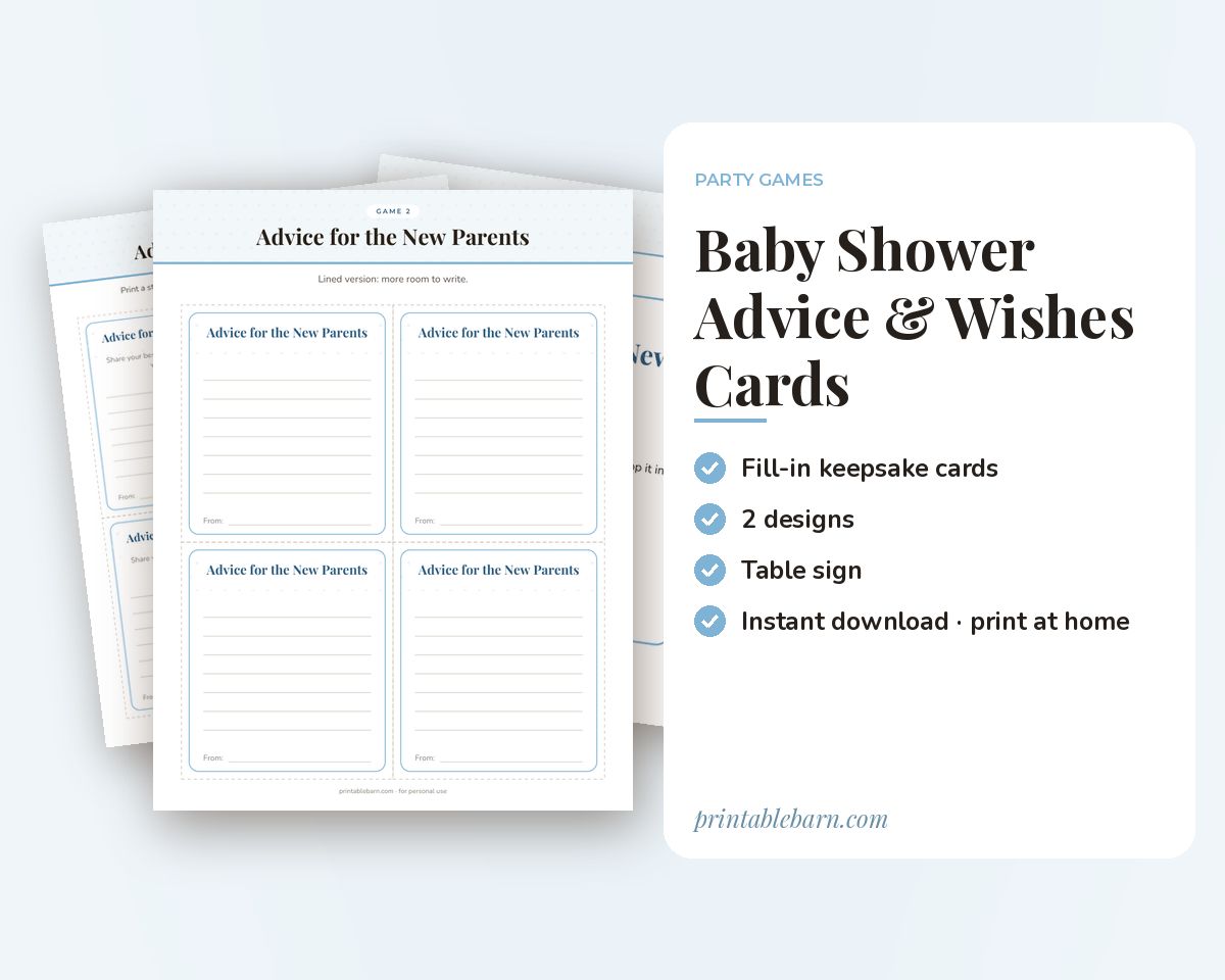 Baby Shower Advice & Wishes Cards: Printable Fill-in Cards + Table Sign printable preview 1