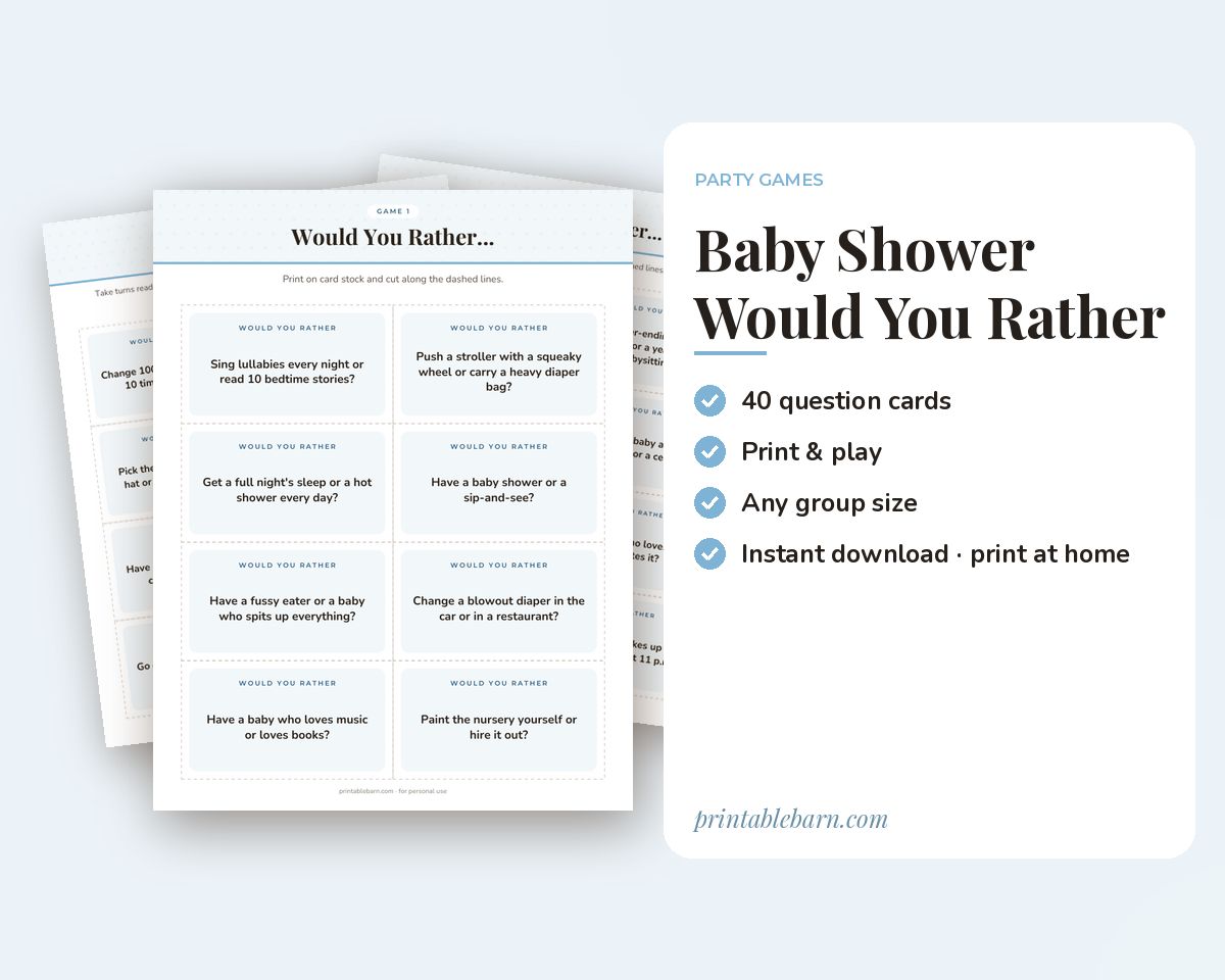 Baby Shower Would You Rather Game: 40 Printable Question Cards