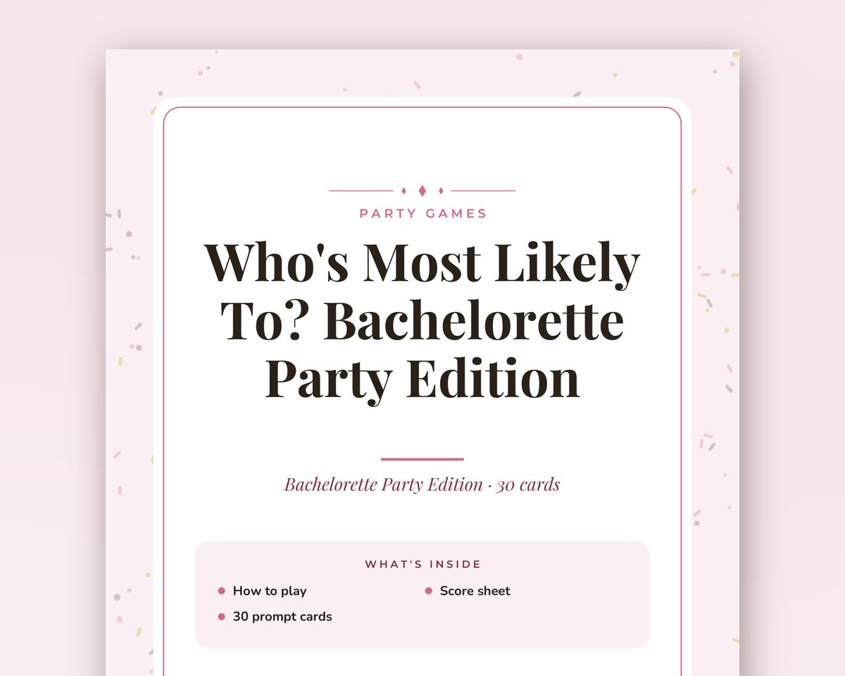 Bachelorette Party Games Bundle: 6 Printable Party Games (Would You Rather, Most Likely To, Find the Guest & More) printable preview 2