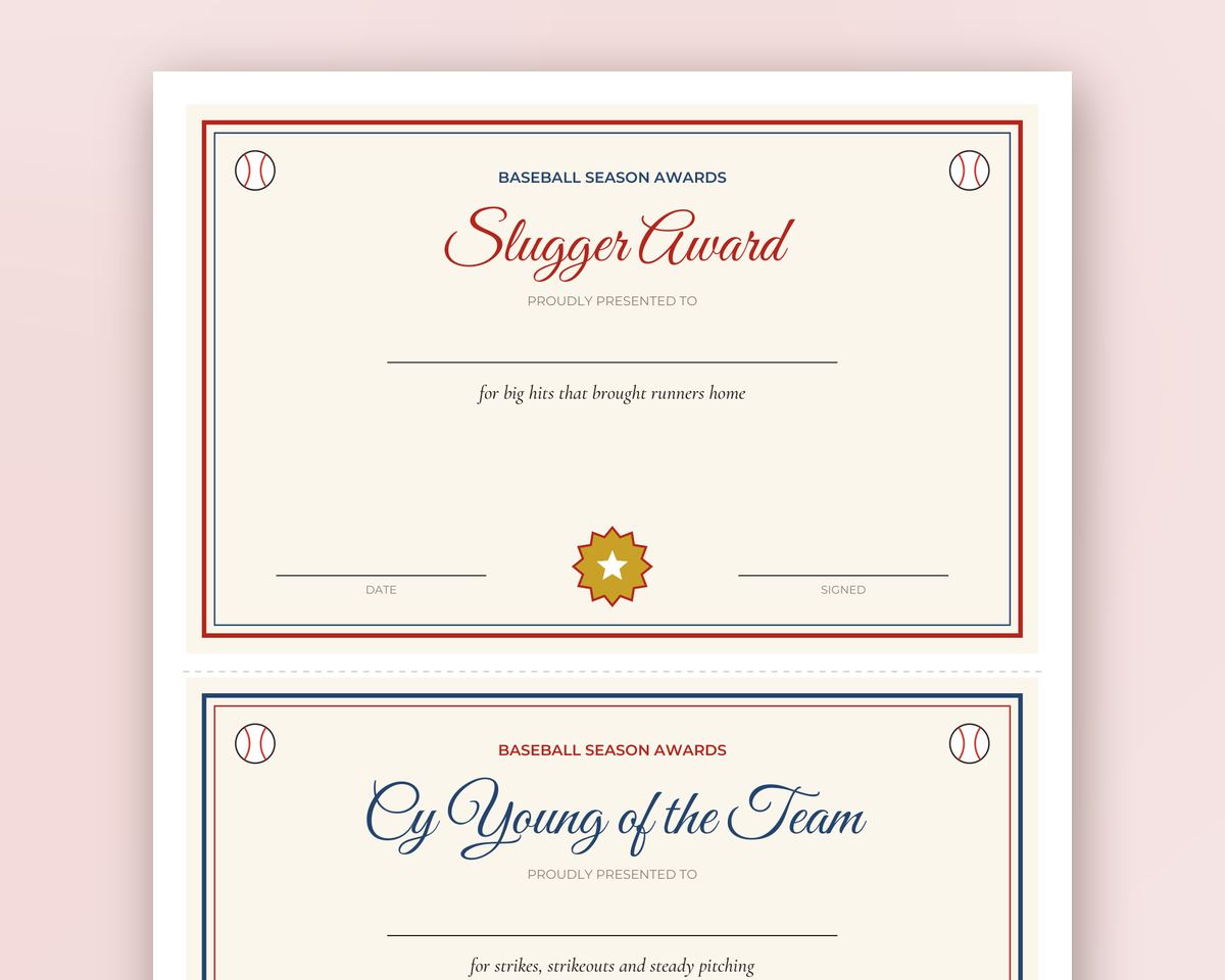 Baseball & Softball Team Awards Printable: 16 End of Season Certificates for Kids + Blank Awards printable preview 2