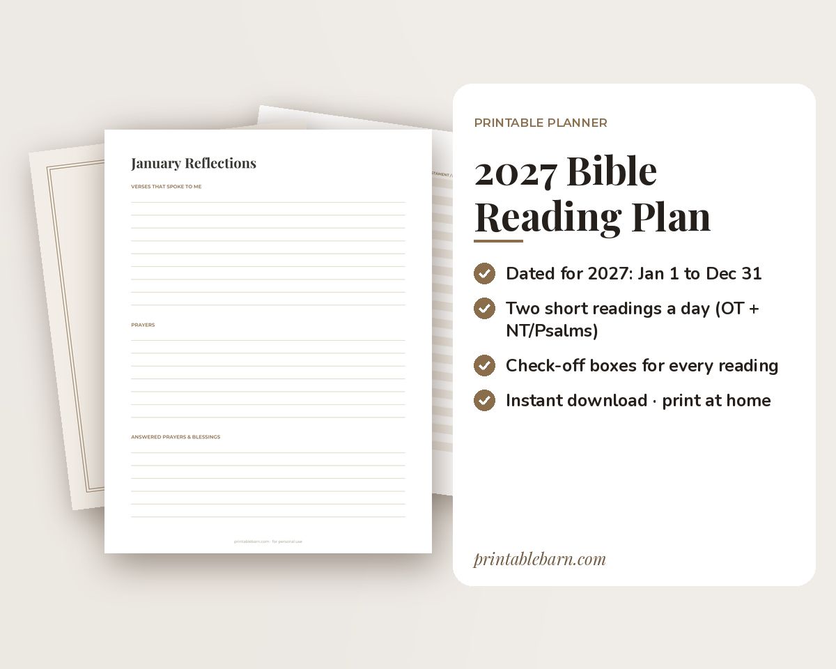 2027 Bible Reading Plan: One-Year Bible in a Year Checklist with Monthly Reflection Pages (Printable PDF) printable preview 1