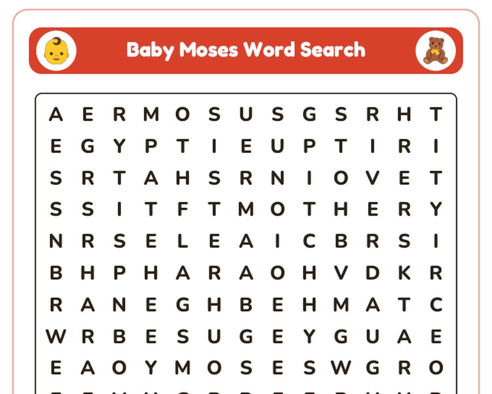 Free printable Baby Moses Sunday School sample page