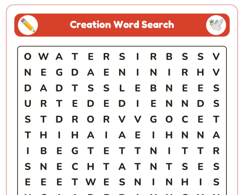 Creation Sunday School Worksheet: Story, Word Search & Questions (KJV) printable preview 2