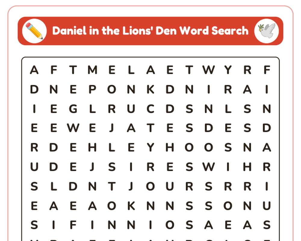 Daniel in the Lions' Den Sunday School Worksheet: Story, Word Search & Questions (KJV) printable preview 2