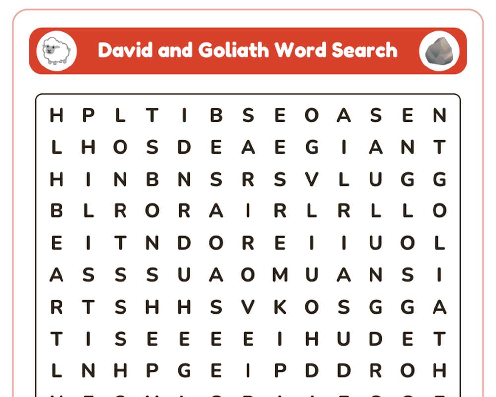 David and Goliath Sunday School Worksheet: Story, Word Search & Questions (KJV) printable preview 2