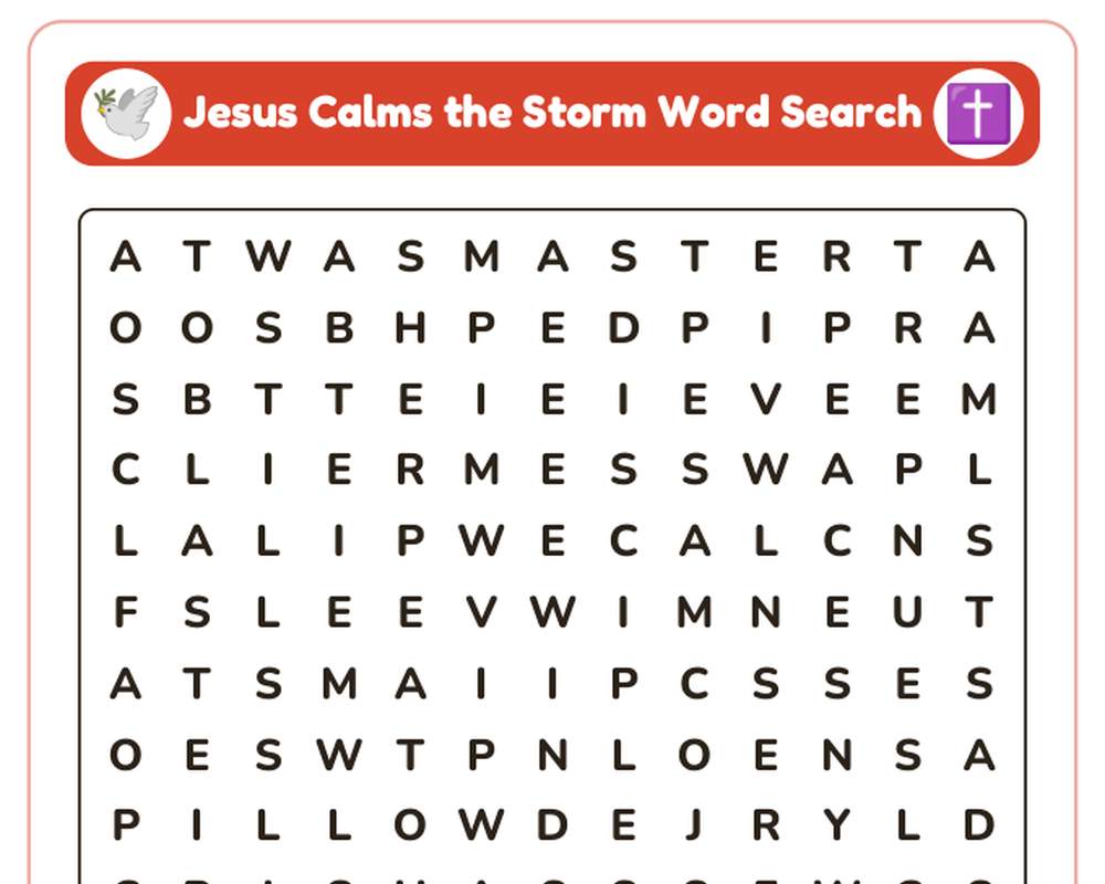 Jesus Calms the Storm Sunday School Worksheet: Story, Word Search & Questions (KJV) printable preview 2