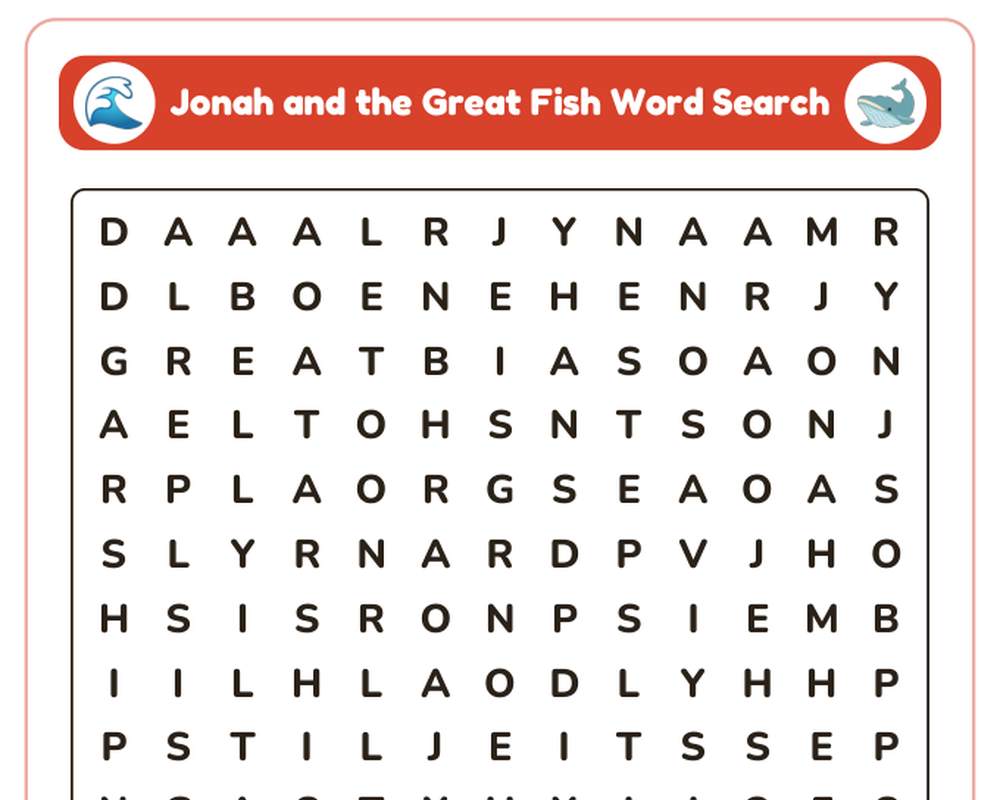 Jonah and the Great Fish Sunday School Worksheet: Story, Word Search & Questions (KJV) printable preview 2