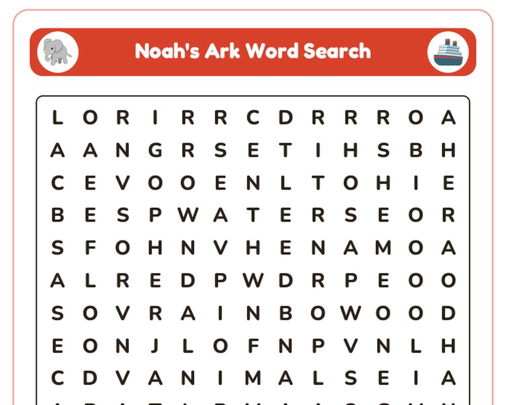 Noah's Ark Sunday School Worksheet: Story, Word Search & Questions (KJV) printable preview 2