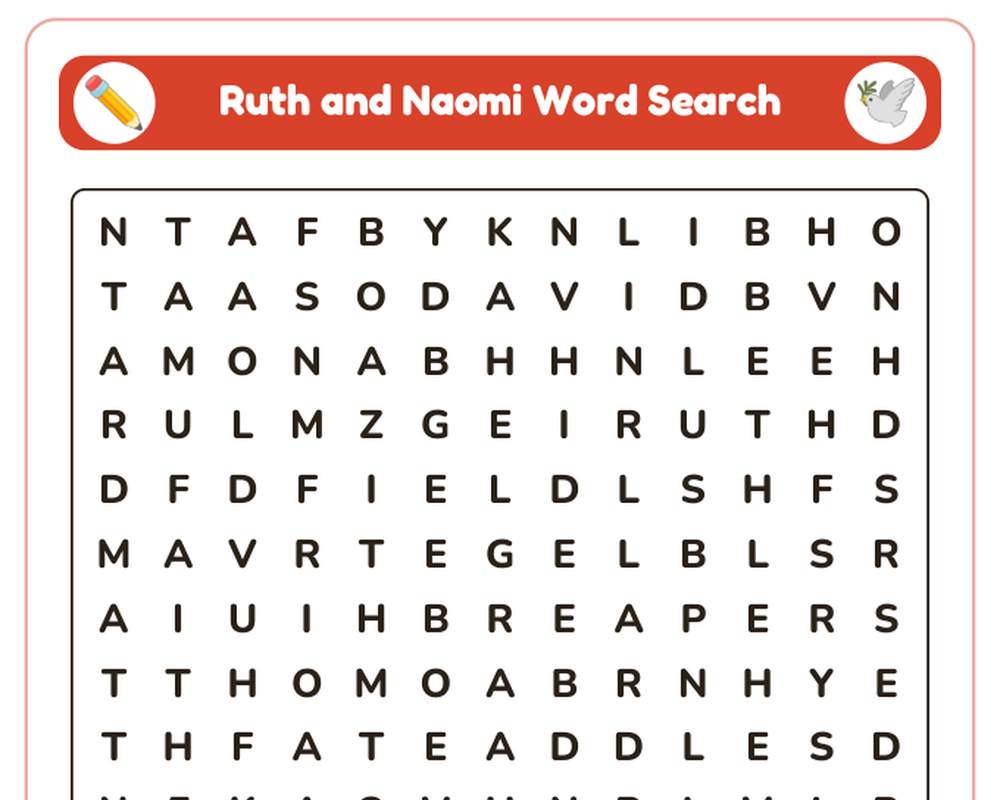 Ruth and Naomi Sunday School Worksheet: Story, Word Search & Questions (KJV) printable preview 2