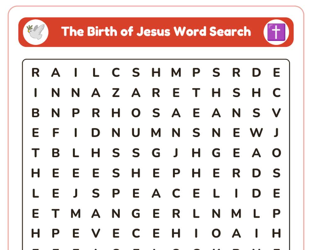 The Birth of Jesus Sunday School Worksheet: Story, Word Search & Questions (KJV) printable preview 2