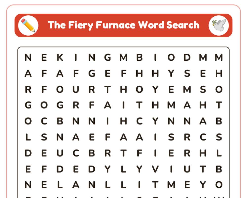 The Fiery Furnace Sunday School Worksheet: Story, Word Search & Questions (KJV) printable preview 2