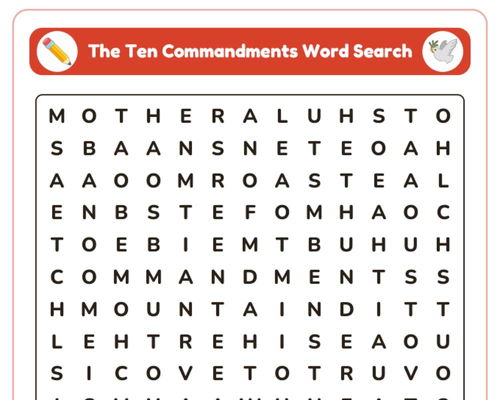 Free printable The Ten Commandments Sunday School sample page
