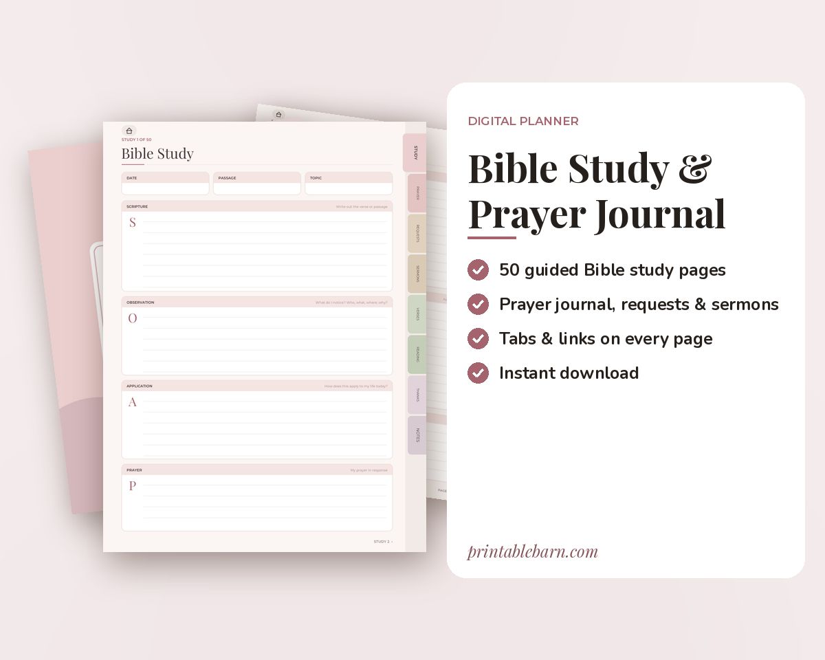 Bible Study Digital Journal: Hyperlinked Prayer Journal & Sermon Notes for GoodNotes & Notability