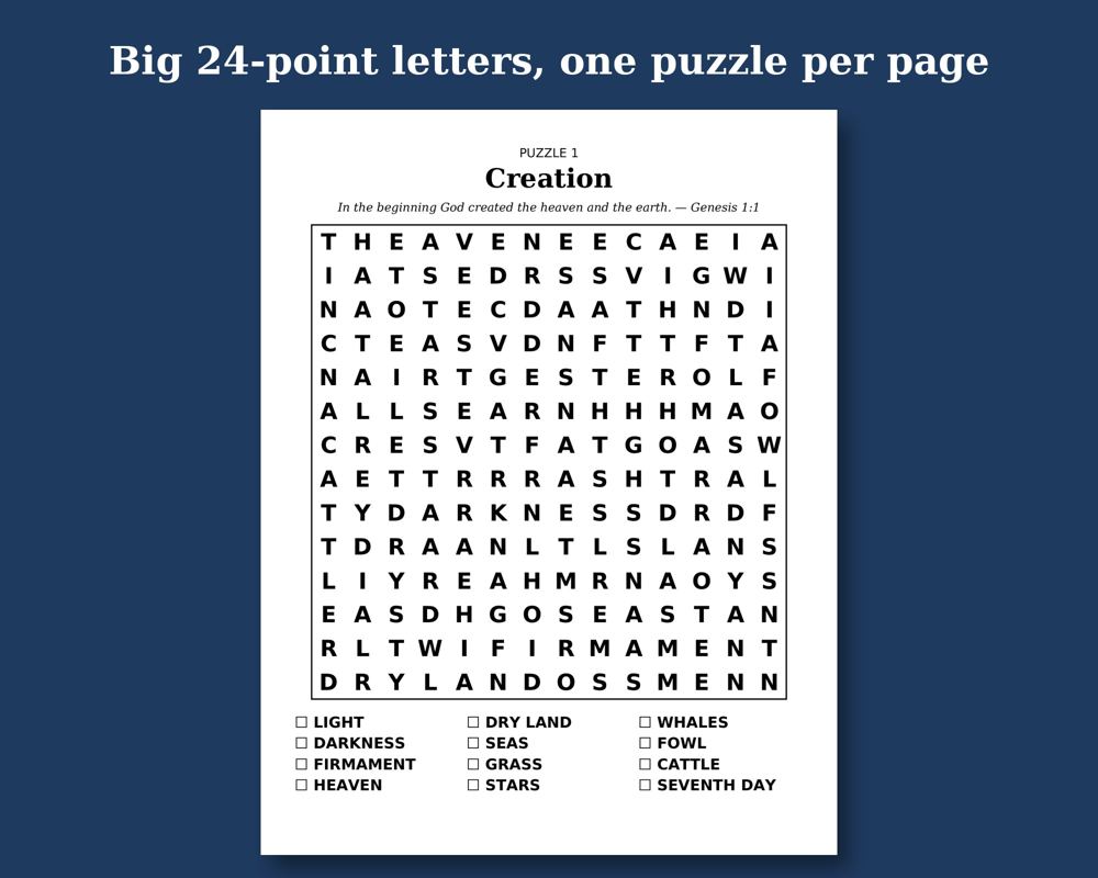 Free printable Bible Word Search with KJV Verses sample page