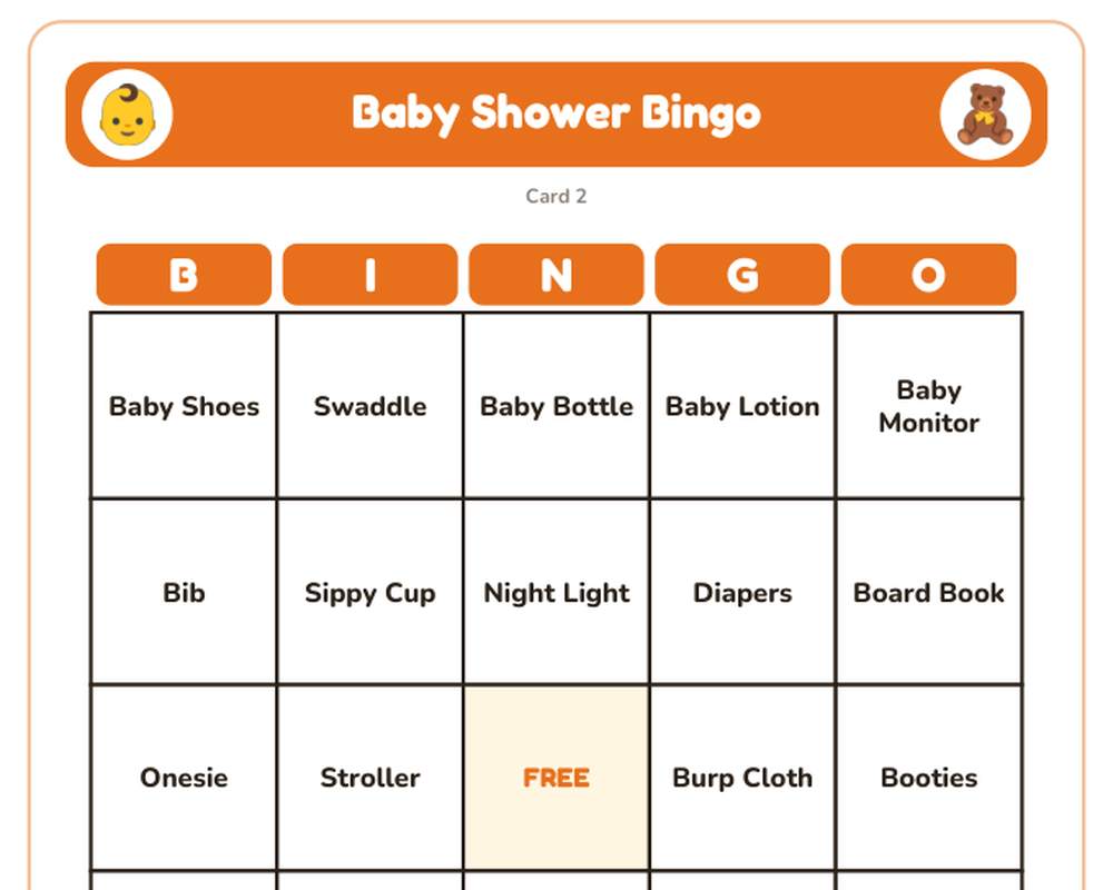 Baby Shower Bingo: 40 Printable Cards (Regular + Large Print) printable preview 2