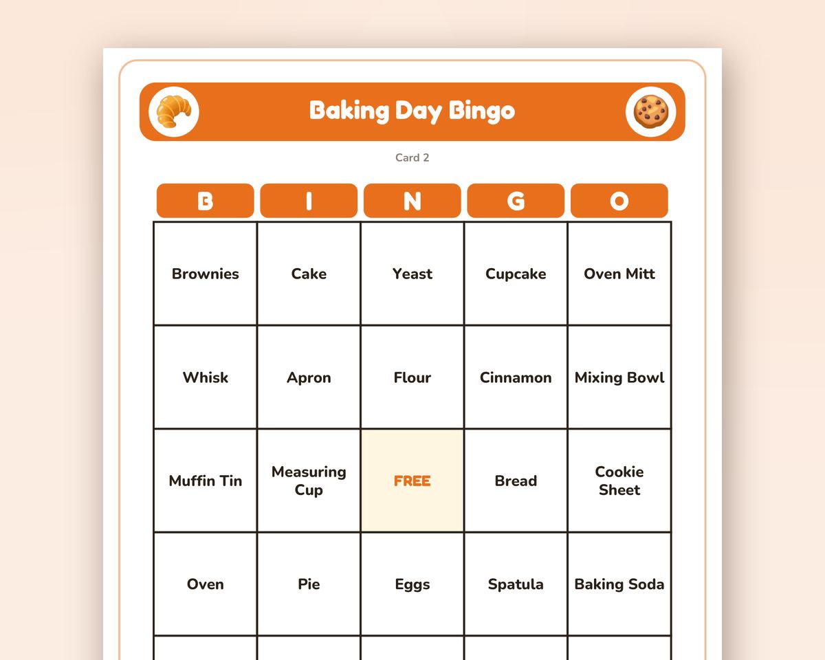 Baking Day Bingo: 40 Printable Cards (Regular + Large Print) printable preview 2