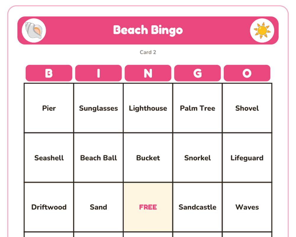 Beach Bingo: 40 Printable Cards (Regular + Large Print) printable preview 2