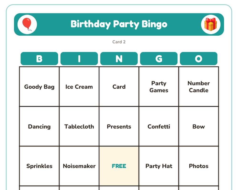 Birthday Party Bingo: 40 Printable Cards (Regular + Large Print) printable preview 2