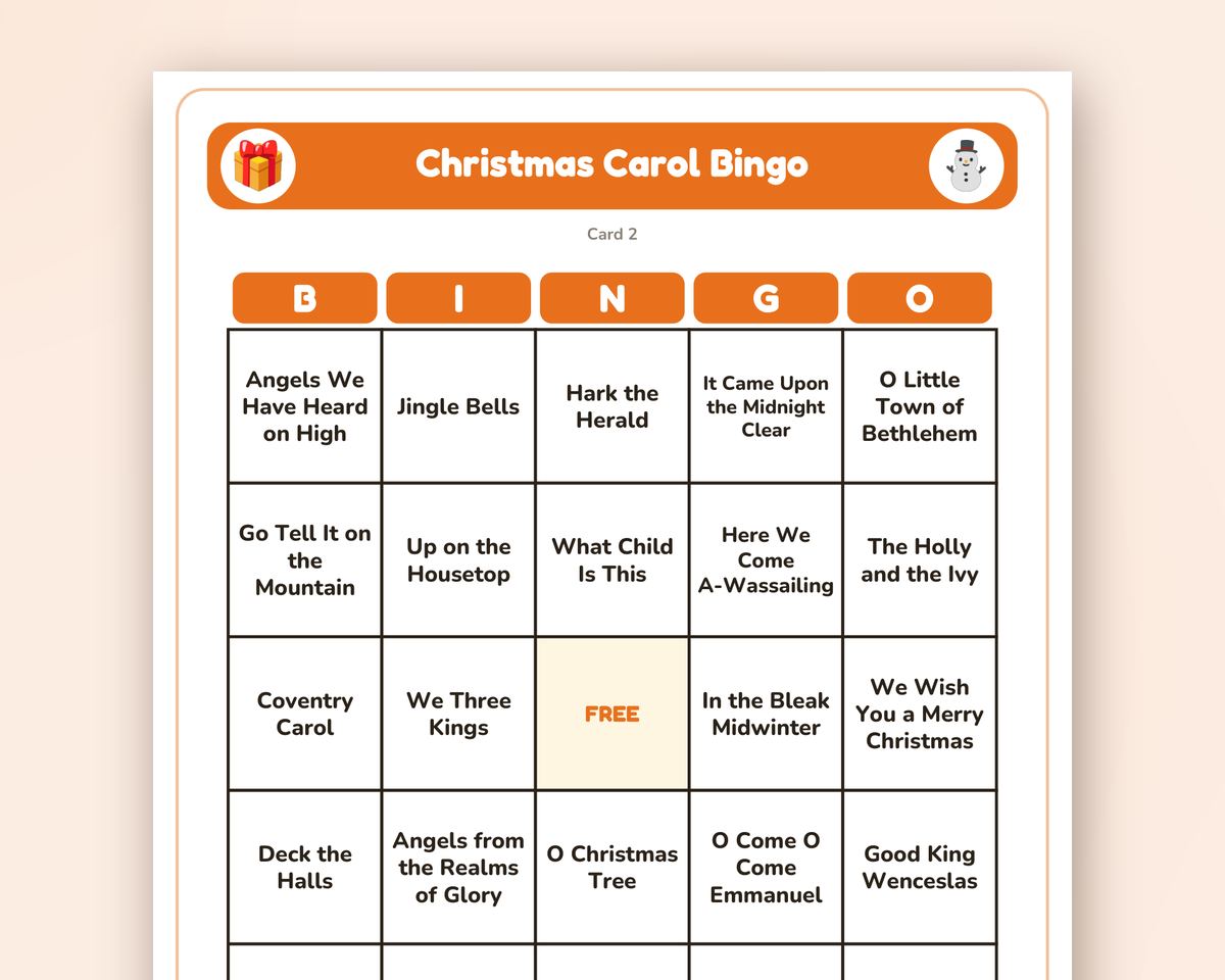 Christmas Carol Bingo: 40 Printable Cards (Regular + Large Print) printable preview 2