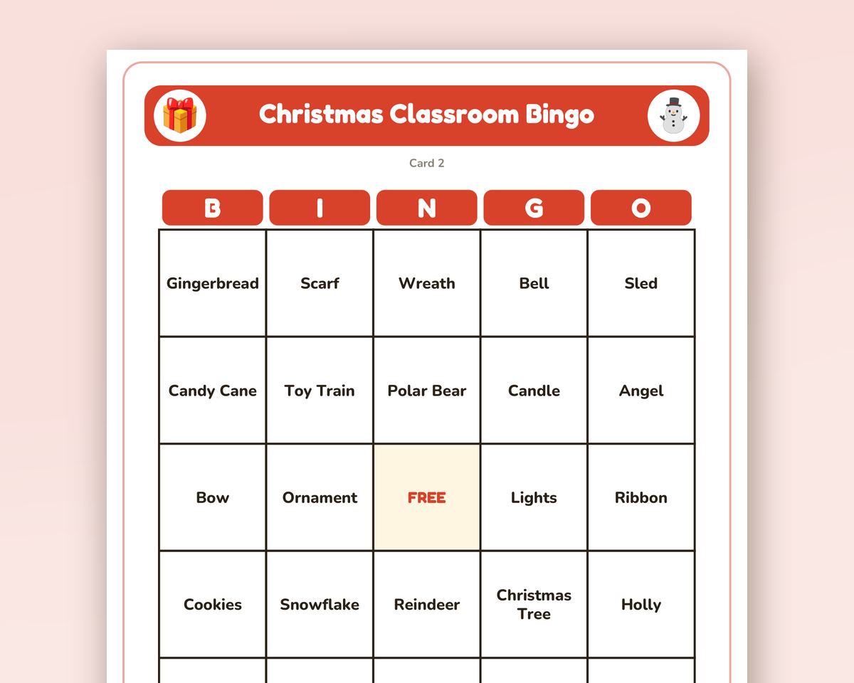 Christmas Classroom Bingo: 40 Printable Cards (Regular + Large Print) printable preview 2