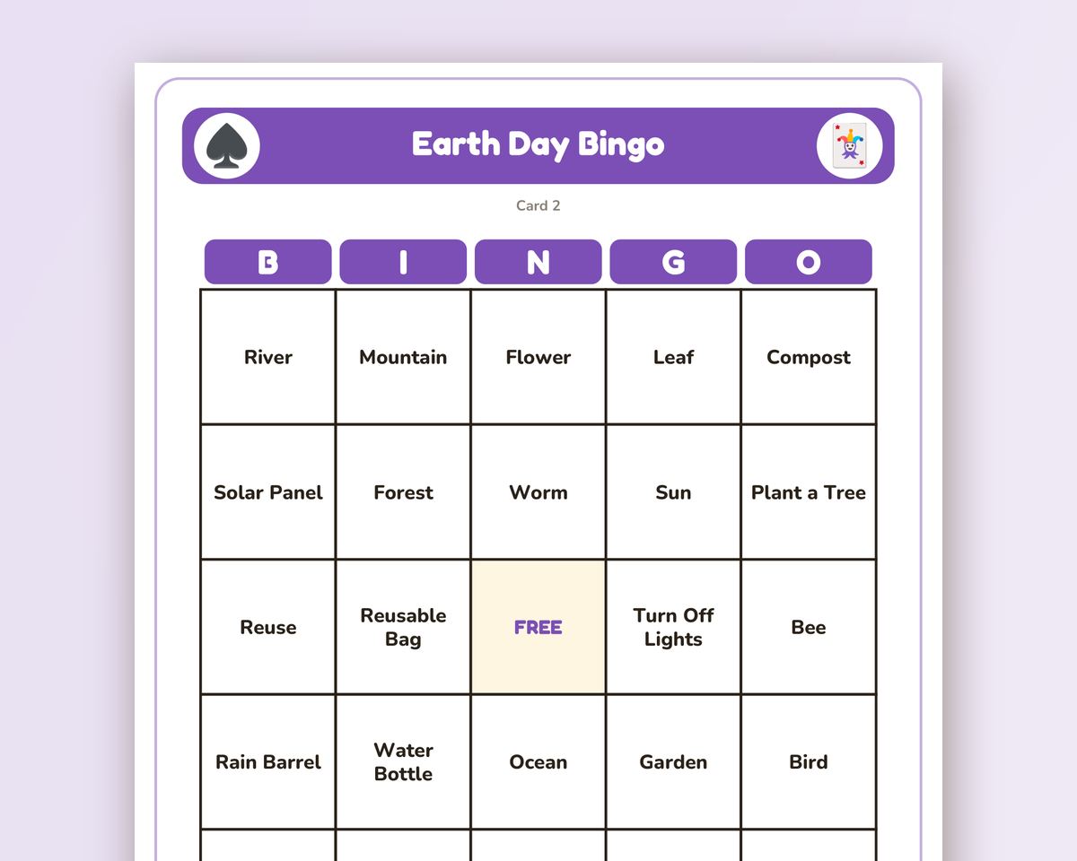 Earth Day Bingo: 40 Printable Cards (Regular + Large Print) printable preview 2