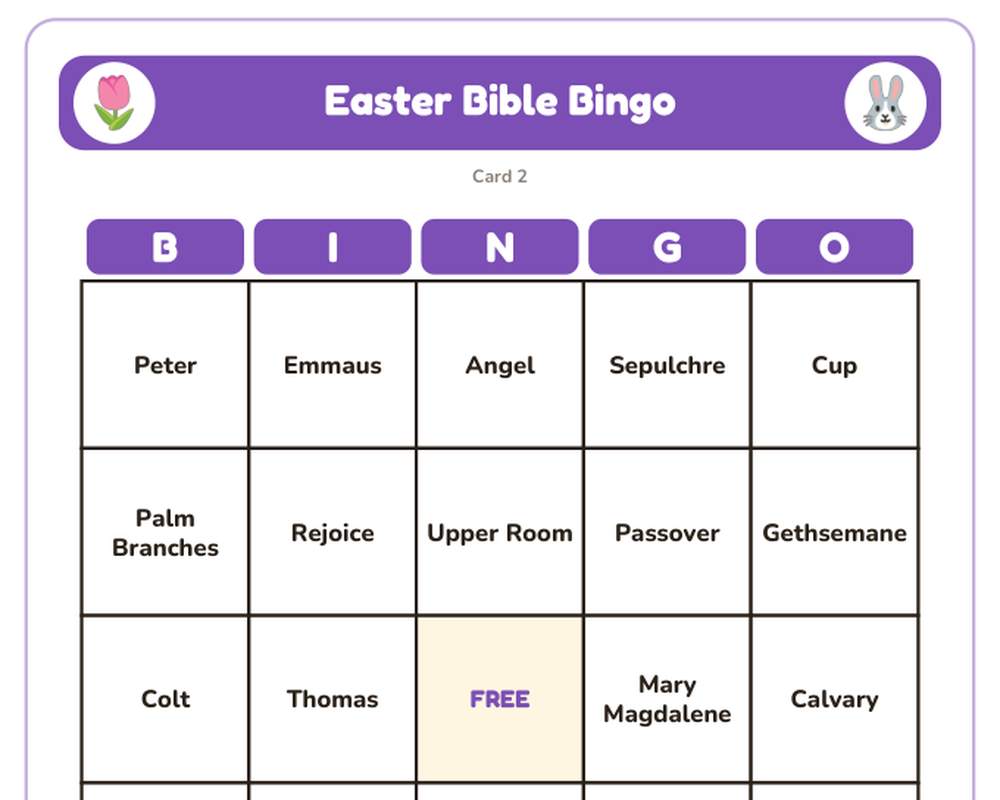 Easter Bible Bingo: 40 Printable Cards (Regular + Large Print) printable preview 2