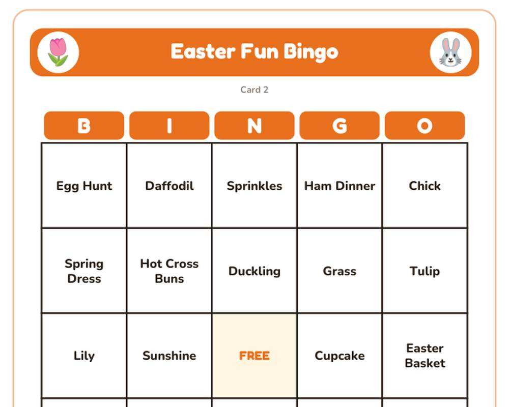 Free printable Easter Fun Bingo sample page