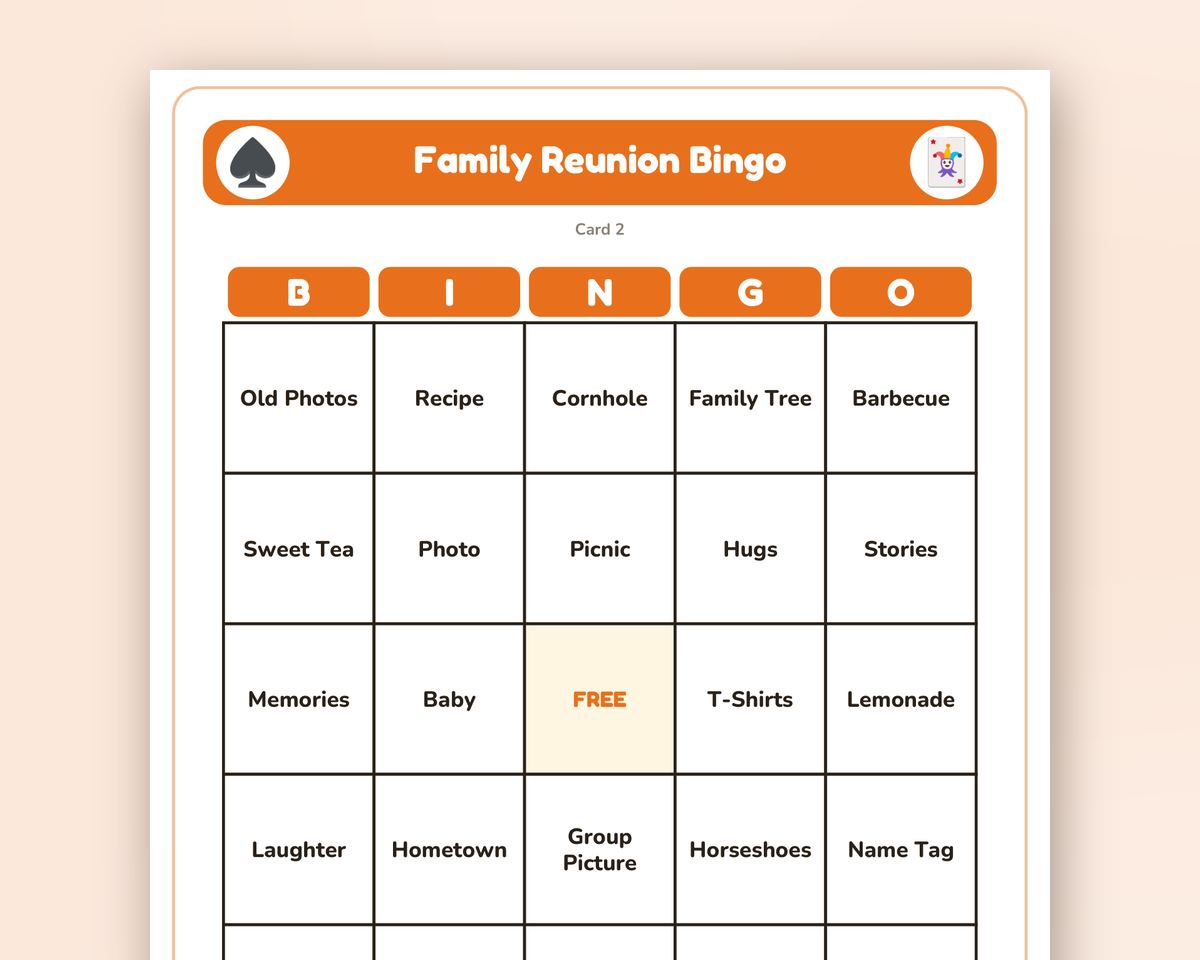 Family Reunion Bingo: 40 Printable Cards (Regular + Large Print) printable preview 2