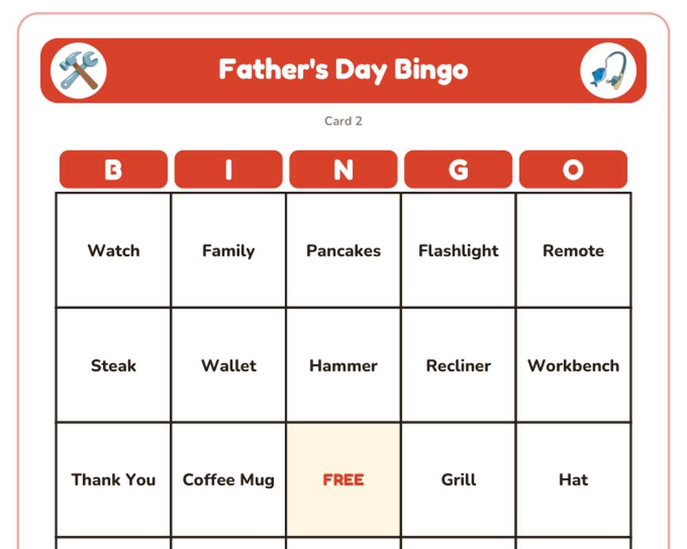 Free printable Father's Day Bingo sample page