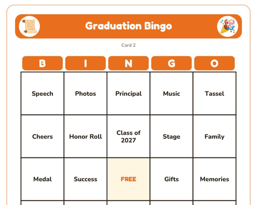 Graduation Bingo: 40 Printable Cards (Regular + Large Print) printable preview 2