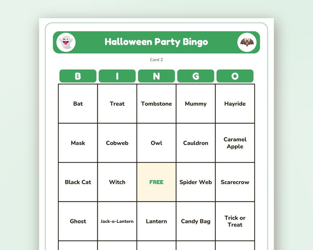 Halloween Party Bingo: 40 Printable Cards (Regular + Large Print) printable preview 2