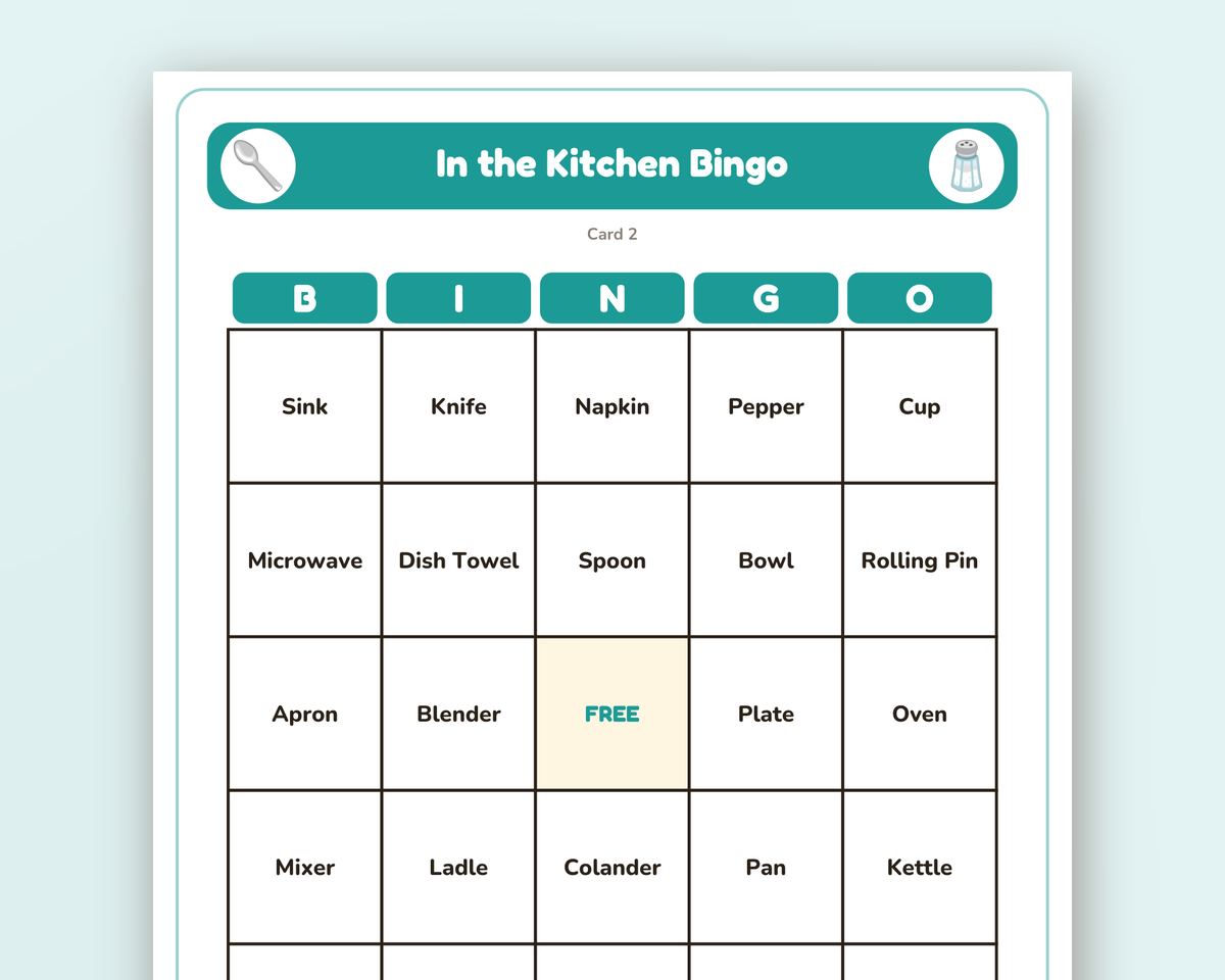 In the Kitchen Bingo: 40 Printable Cards (Regular + Large Print) printable preview 2
