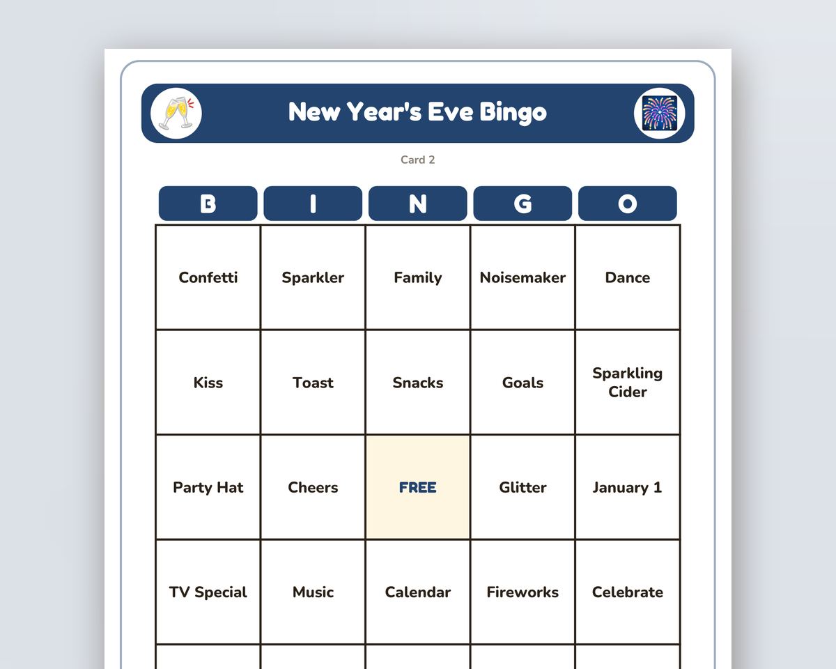New Year's Eve Bingo: 40 Printable Cards (Regular + Large Print) printable preview 2