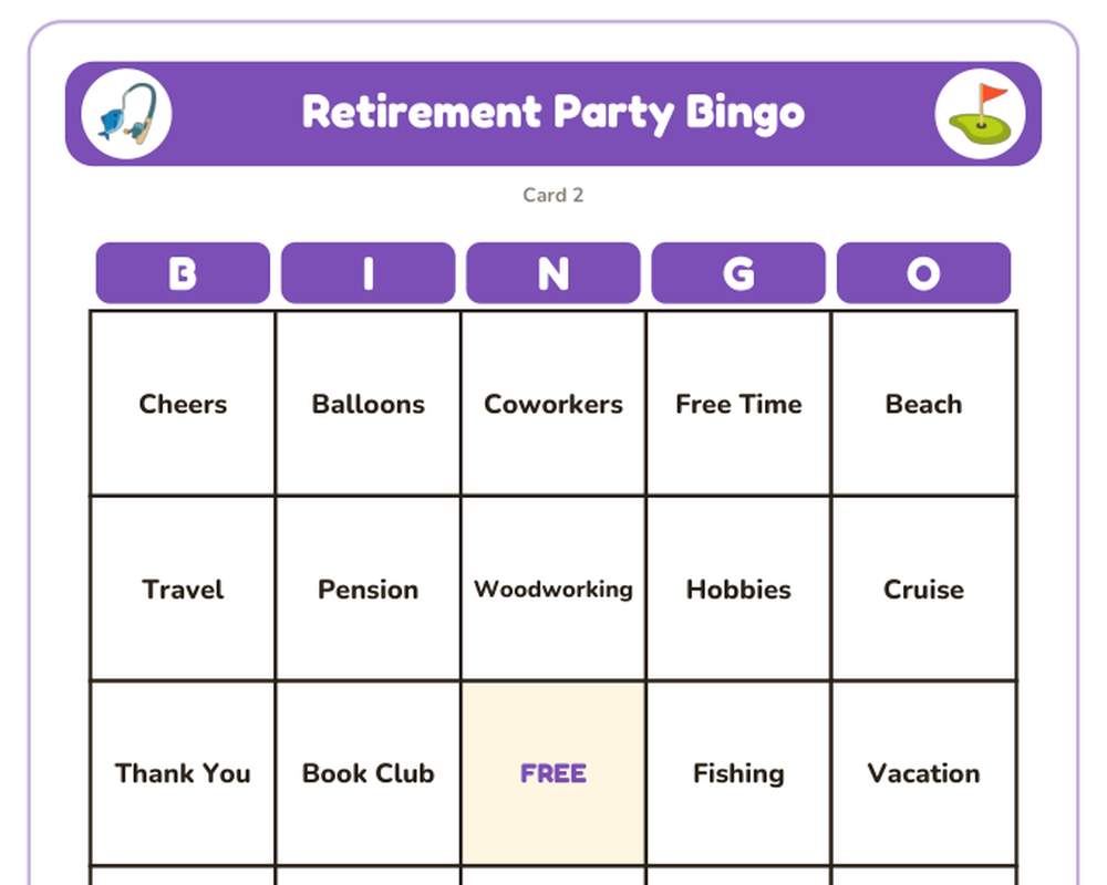 Free printable Retirement Party Bingo sample page