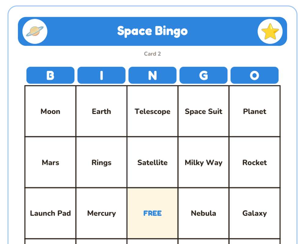 Space Bingo: 40 Printable Cards (Regular + Large Print) printable preview 2