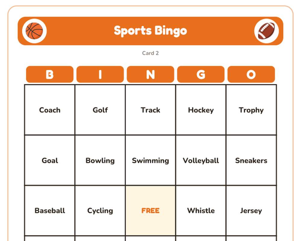 Sports Bingo: 40 Printable Cards (Regular + Large Print) printable preview 2