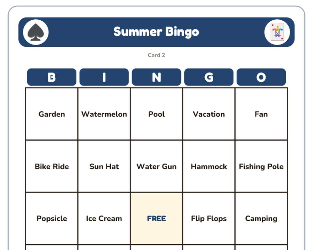 Summer Bingo: 40 Printable Cards (Regular + Large Print) printable preview 2